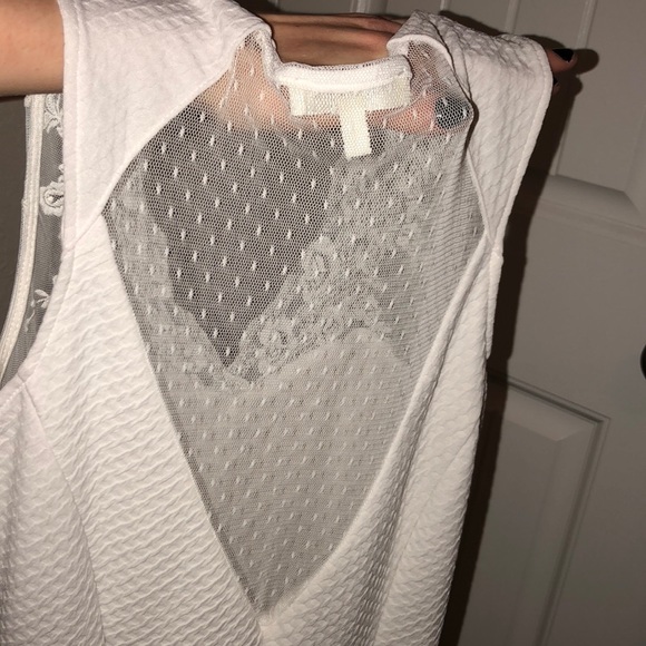 WHITE W/LACE STRETCH SKATER MINI DRESS - Picture 2 of 3